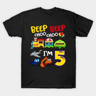 Beep Beep Chooo Chooo I am 5 Birthday Kids T-Shirt